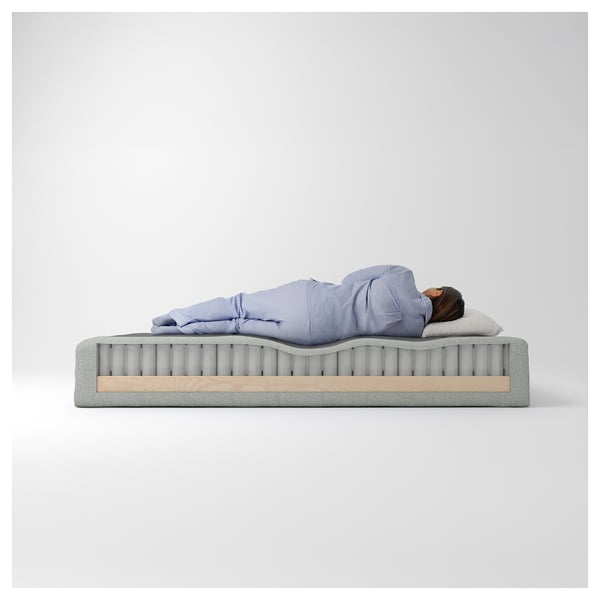 RENFJÄLLET Pocket spring mattress base, incl leg medium firm/Tibbleby beige/grey, 120x200 cm
