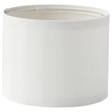 A white RINGSTA lampshade, cylindrical in shape, made from pet plastic, designed for a flat-pack assembly.
