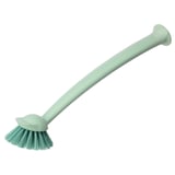 A green RINNIG kitchen brush with a long handle and a suction cup at the end, designed to attach to surfaces for convenience.
