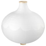White, rice paper lamp with golden top and base, ovoid shape, textured design.