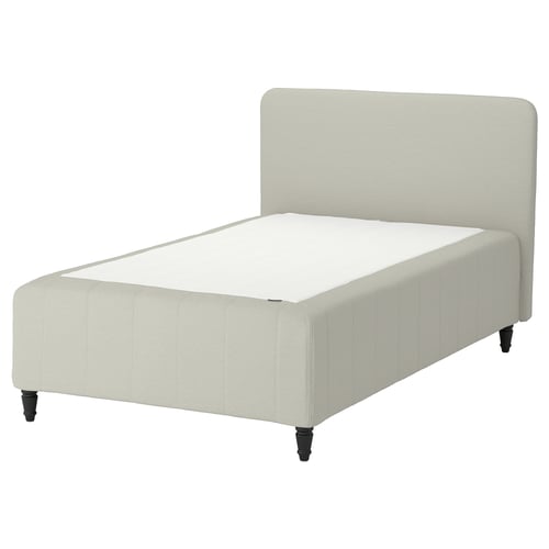 RISHÖJDEN Pocket spring mattress bse, 7 zones, incl leg and headboard firm/Knisa light beige, 90x200 cm