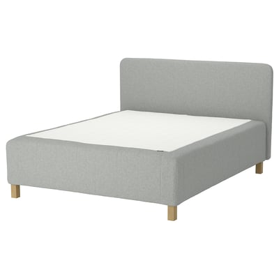 RISHÖJDEN Pocket spring mattress bse, 7 zones, incl leg and headboard firm/Tibbleby beige/grey, 180x200 cm