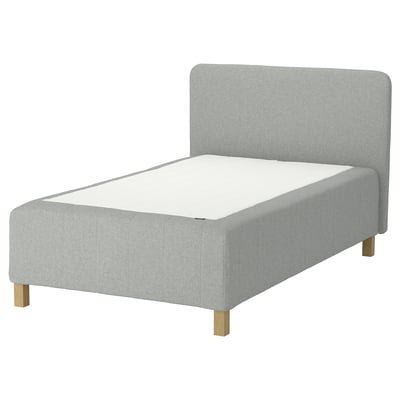 RISHÖJDEN Pocket spring mattress bse, 7 zones, incl leg and headboard firm/Tibbleby beige/grey, 140x200 cm