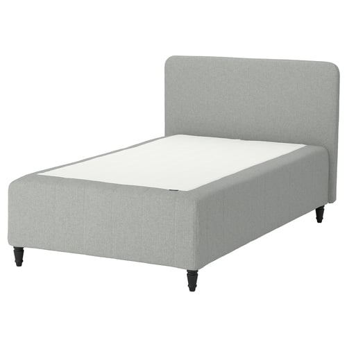RISHÖJDEN Pocket spring mattress bse, 7 zones, incl leg and headboard medium firm/Tibbleby beige/grey, 90x200 cm