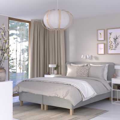 RISHÖJDEN Pocket spring mattress bse, 7 zones, incl leg and headboard medium firm/Tibbleby beige/grey, 160x200 cm