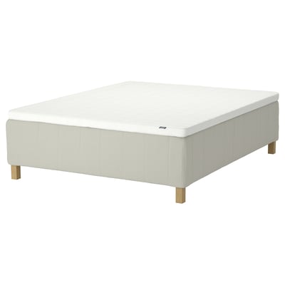 RISHÖJDEN bed, white, upholstered, soft edges, wooden legs, 7 comfort zones.