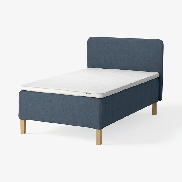 RISHÖJDEN Pocket spring mattress bse, 7 zones, incl leg, mattress pad and headboar medium firm/Kilanda dark blue Nyläget, 140x200 cm