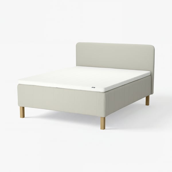 RISHÖJDEN Pocket spring mattress bse, 7 zones, incl leg, mattress pad and headboar medium firm/Knisa light beige Norrsele, 180x200 cm