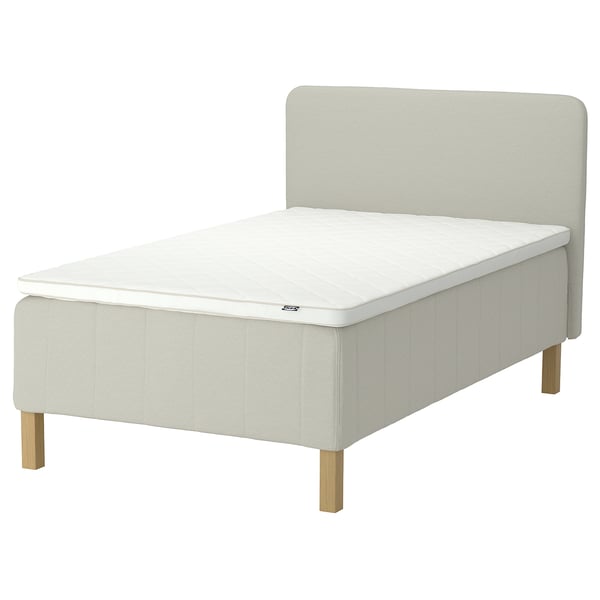 RISHÖJDEN Pocket spring mattress bse, 7 zones, incl leg, mattress pad and headboar medium firm/Knisa light beige Nyläget, 140x200 cm
