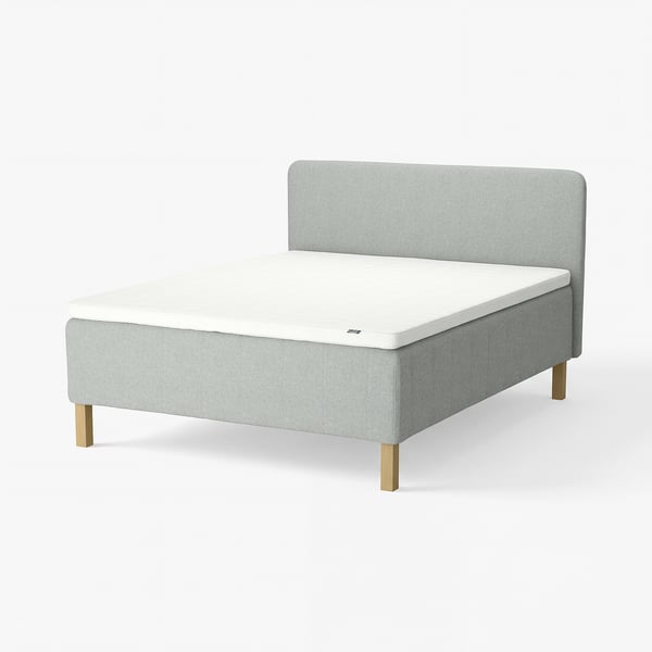 RISHÖJDEN Pocket spring mattress bse, 7 zones, incl leg, mattress pad and headboar medium firm/Tibbleby beige/grey Norrsele, 160x200 cm