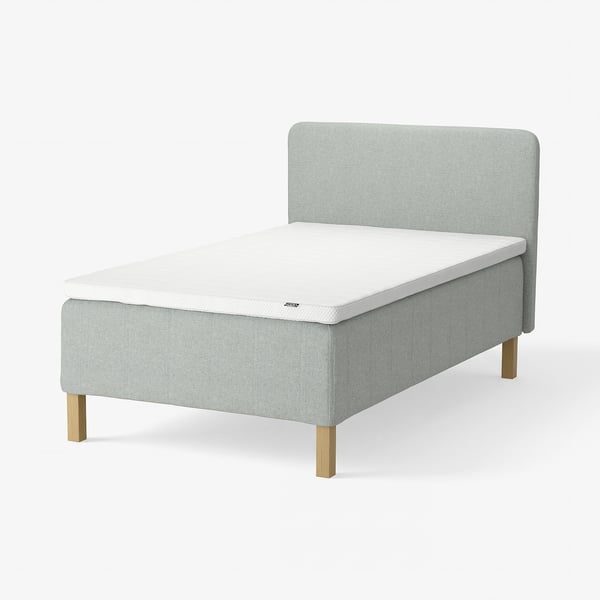RISHÖJDEN Pocket spring mattress bse, 7 zones, incl leg, mattress pad and headboar medium firm/Tibbleby beige/grey Norrsele, 120x200 cm