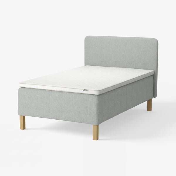 RISHÖJDEN Pocket spring mattress bse, 7 zones, incl leg, mattress pad and headboar medium firm/Tibbleby beige/grey Nyläget, 120x200 cm