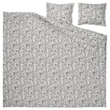 Paisley bedding set with duvet and pillows, gray, cotton, rectangular, intricate swirl design.