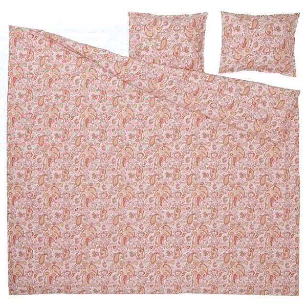 Orange paisley bedding set, cream. Cotton-viscose, includes duvet, flat, fitted sheets, 2 pillowcases. Elegant & comfy.