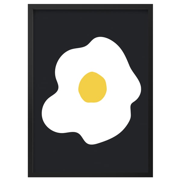 Black square-framed art with central yellow and white circular design.