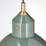 Modern pendant lamp with sleek sage green shade, gold accents, and toggle switch, reflecting high-quality craftsmanship.