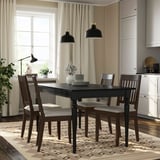 ROSENTORP / NÄSINGE Table and 4 chairs, black/Kilanda light beige dark brown stained, 155/215x87 cm