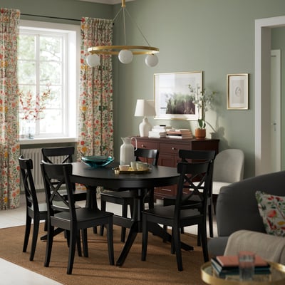 ROSENTORP / ROSENTORP Table and 6 chairs, black/black, 160/215x110 cm