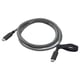 A black and gray usb-c charging cable named RUNDHULT, 1. 5 meters long, with a flexible rubber connector and an elastic band for storage.