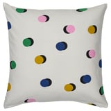 RUNDKRASSING pillow, white with pink, blue, green, & yellow dots, cotton.