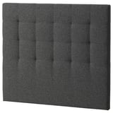 Dark gray RYKKINN upholstered headboard, rectangular with sew lines, soft fabric.