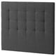 Dark gray RYKKINN upholstered headboard, rectangular with sew lines, soft fabric.
