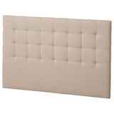RYKKINN beige headboard: soft, padded, rectangular, modern stitching.
