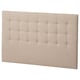 Option: RYKKINN beige headboard: soft, padded, rectangular, modern stitching.