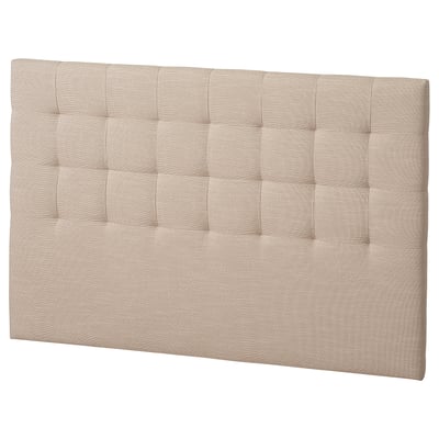RYKKINN beige headboard, soft padded, rectangular shape with wavy lines.