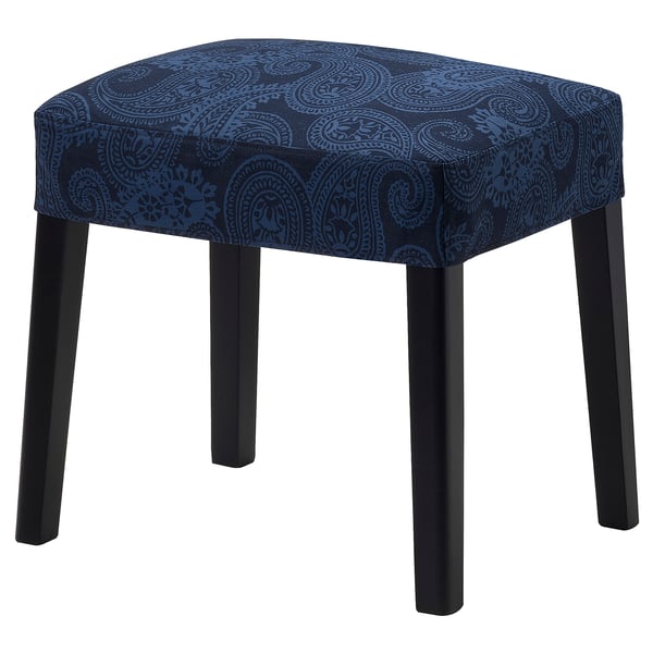 SAKARIAS: dark blue paisley stool, four legs, cotton cover, elegant design.