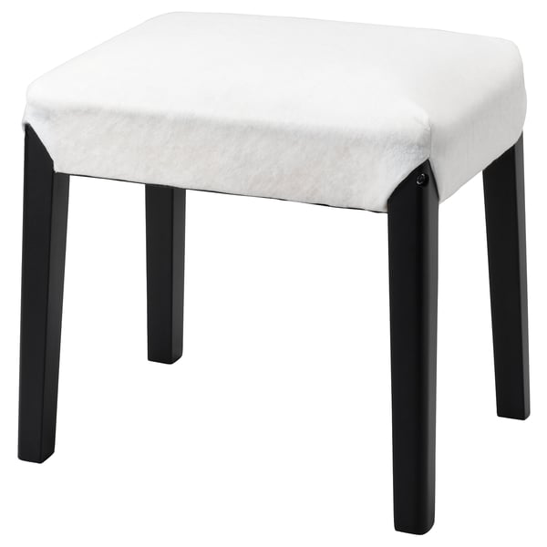 A white SAKARIAS stool with black legs, featuring a square seat and minimalist design.