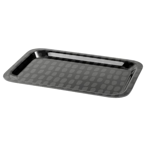 A rectangular black SAMMANHANG tray with a grey circular pattern, made of high-pressure melamine laminate.