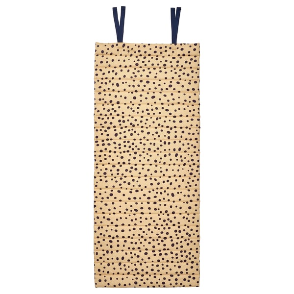 SANDLÖPARE: beige mat, black spots, rectangular, two blue straps, quilted, cotton, recycled materials.