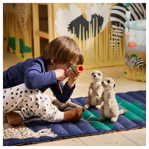 SANDLÖPARE Quilted mat, dark blue/cheetah savannah, 60x140 cm