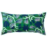 SANDMOTT green-blue floral cushion, rectangular, 100% cotton, vibrant leaf pattern.