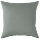 Square decorative cushion, soft gray-green SANELA cotton velvet. Uniform color and smooth texture.