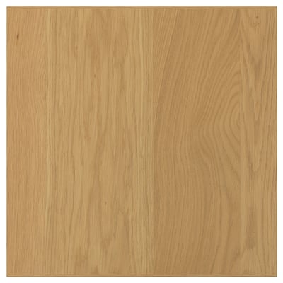 A square SINARP wooden panel in natural oak color. It is made from oak veneer with a solid oak edge. The design is simple and straightforward.