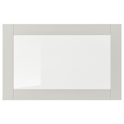 SINDVIK cabinet, light grey, clear glass front, rectangular.