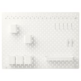 SKÅDIS pegboard organizer in white, various hooks and containers for storage, perfect for home or office use.