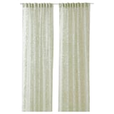 SKÄREFLY curtains, light green, sheer, floral pattern, 60% viscose/rayon, 40% polyester, rectangular.