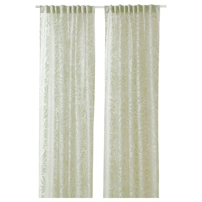SKÄREFLY curtains, light green, sheer, floral pattern, 60% viscose/rayon, 40% polyester, rectangular.