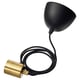 Option: Black modern pendant light with brass detail; sleek, curved design.