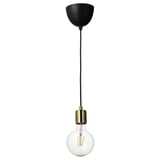 SKAFTET modern pendant lamp; black shade, gold socket; spherical bulb; energy-efficient led.