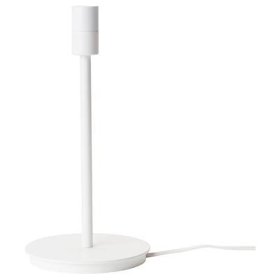 SKAFTET lamp base in white, sleek minimalist design with round base, cylindrical pole, and simple cup holder. Modern and versatile.