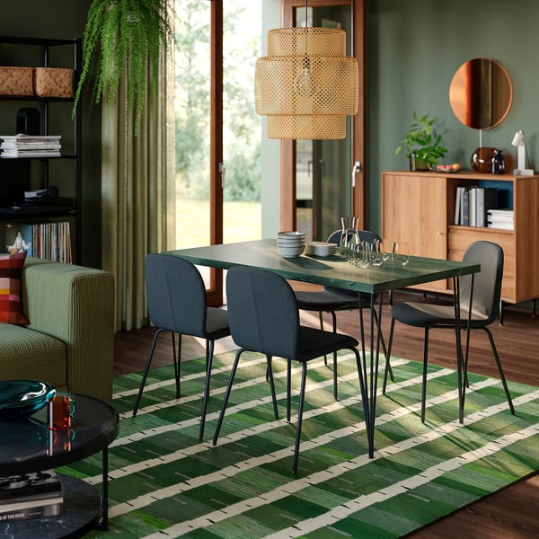 SKÅLSTA Table and 4 chairs, dark grey-green marble effect hairpin black-grey/Knäbäck dark grey tubular metal/black-grey, 140x80 cm