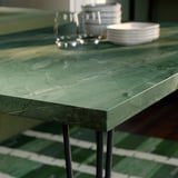 SKÅLSTA Table and 4 chairs, dark grey-green marble effect hairpin black-grey/Knäbäck dark grey tubular metal/black-grey, 140x80 cm