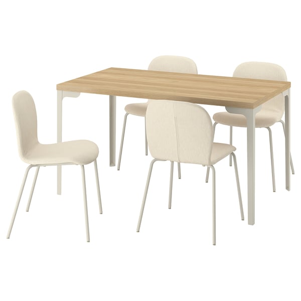 SKÅLSTA Table and 4 chairs, oak effect straight light grey-beige/Knäbäck beige tubular metal/light grey-beige, 140x80 cm