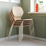 SKÅLSTA Table and 4 chairs, oak effect straight light grey-beige/oak veneer tubular metal/light grey-beige, 140x80 cm