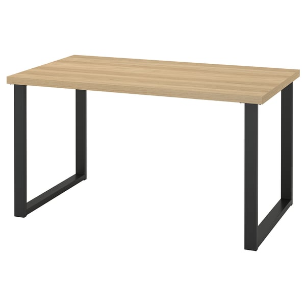 SKÅLSTA Table, oak effect/U-shaped black-grey, 140x80 cm