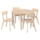 Light wooden round dining table with 4 matching chairs, minimalist design, perfect for small spaces.